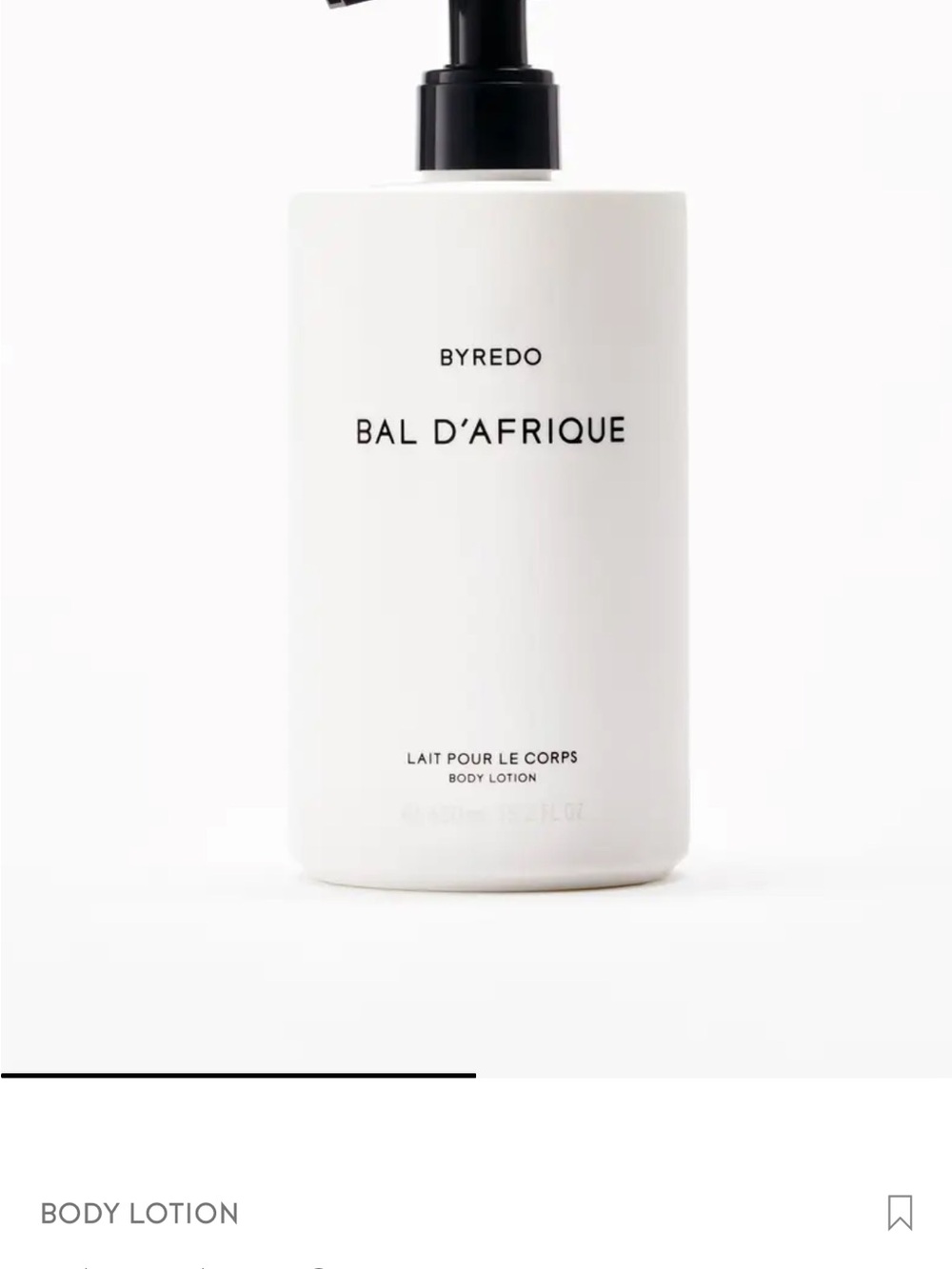 Byredo Bal D'Afrique Body Lotion — White with Black Pump 450ml/15.2oz